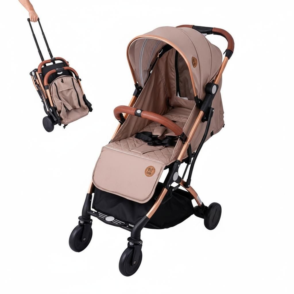 BUF BOOF S-16 Leichter Sportbuggy, 0–36 Monate, 180° Liegeposition, Klappsystem mit Trolley-Funktion Braun