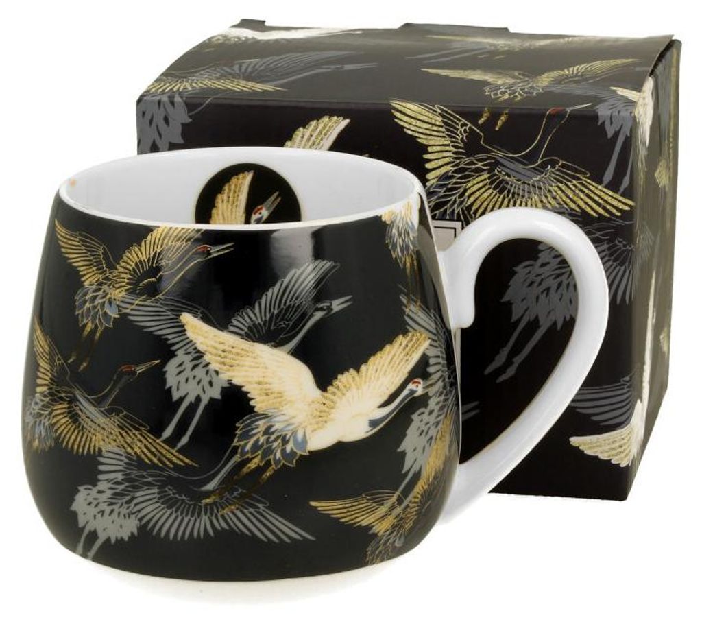 DUO ART GALLERY Fassbecher 430 ml CRANES AT NIGHT New Bone China Porzellan