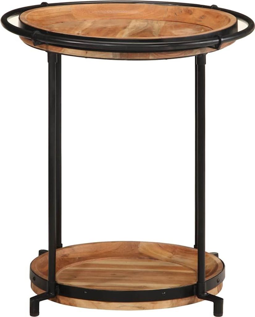 A two-tiered side table made of wood and metal.
