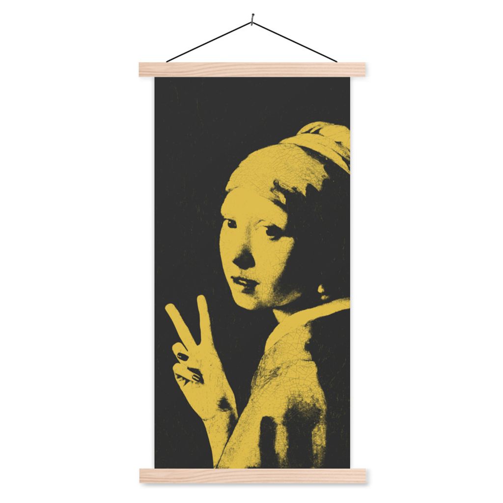 MuchoWow Textilposter Vermeer - Kunst - Gelb 60x120 cm mit holzfarbenen Rahmen - Holz