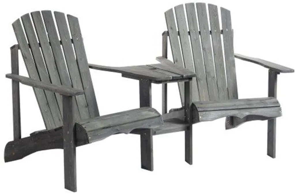 Salon de jardin gris 2 places en bois résistant avec table 178x87x92cm