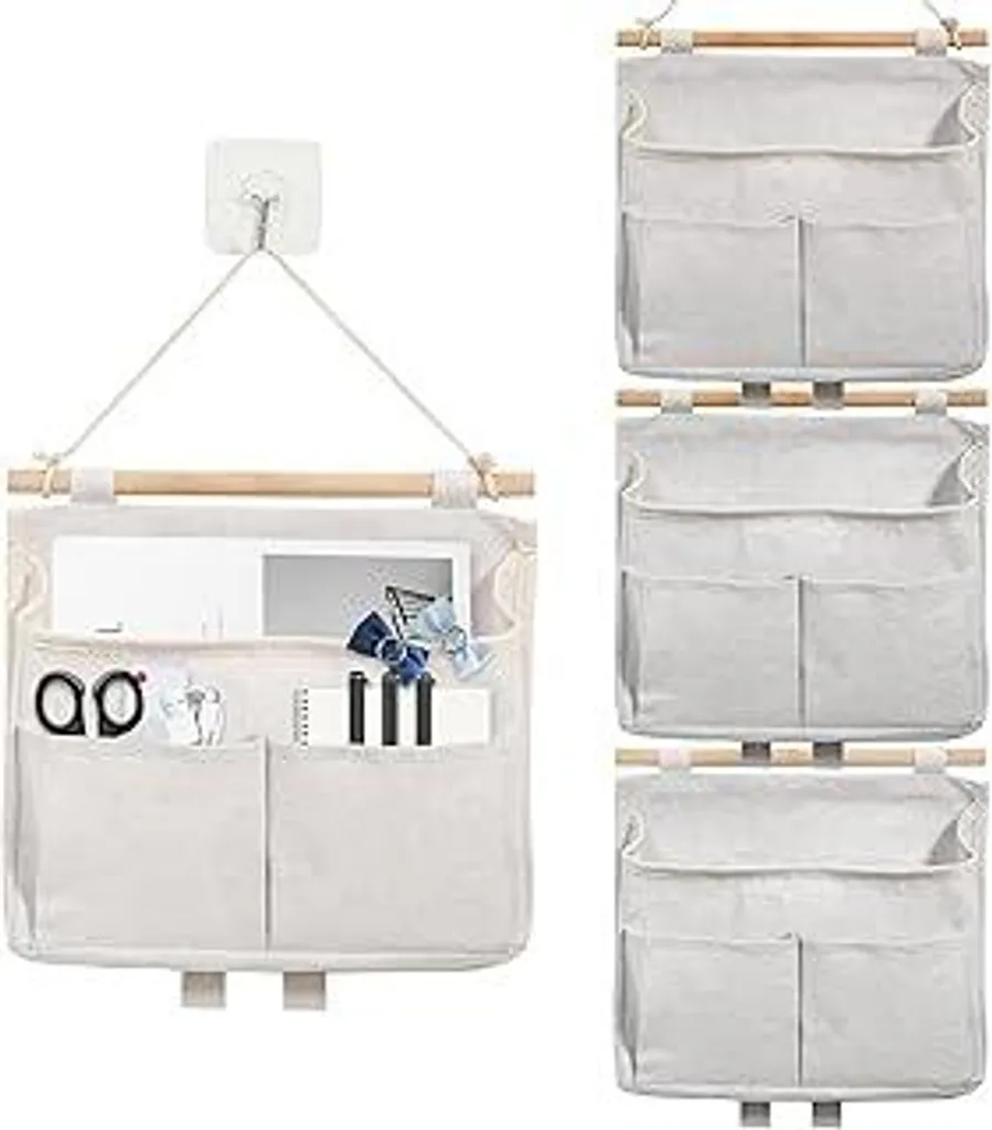 Set 4 Organizer da Appendere Beige: Salvaspazio Parete e Porta con Ganci
