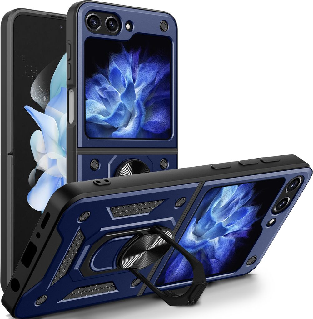 Outdoor Panzerhülle für Samsung Galaxy Z Flip 6 | Schutzhülle mit Kameraschutz Ringhalter Blau
