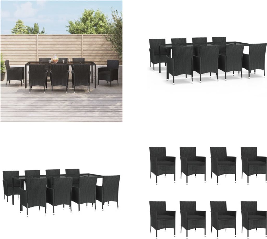 vidaXL 9 tlg. Garten Essgruppe mit Kissen Schwarz Poly Rattan - Garten Essgruppe - Garten Essgruppen - Essgruppe - Essgruppe Terrasse