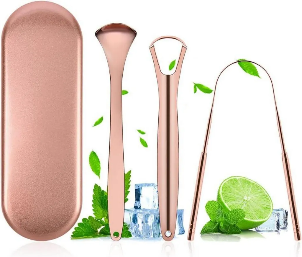 Gratte-Langue ACWOO Contre Mauvaise Haleine Solution Inox Or Rose