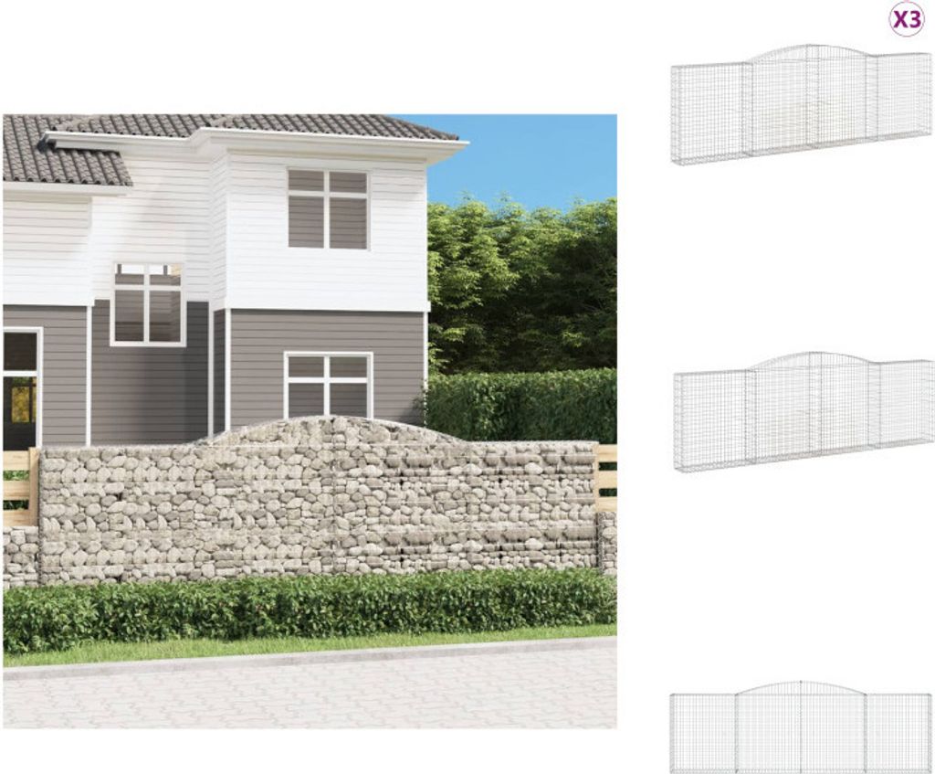 vidaXL Gabionen mit Hochbogen 3 Stk. 400x30x120/140cm Verzinktes Eisen - Blumentöpfe & Pflanzgefäße