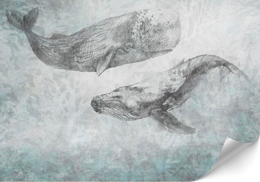 LUMASOUL Fototapete 450x315 cm, Vliestapete Ozean Motiv mit Der Wal, Hochwertige Bildtapete Einfach zu Montieren, Premium