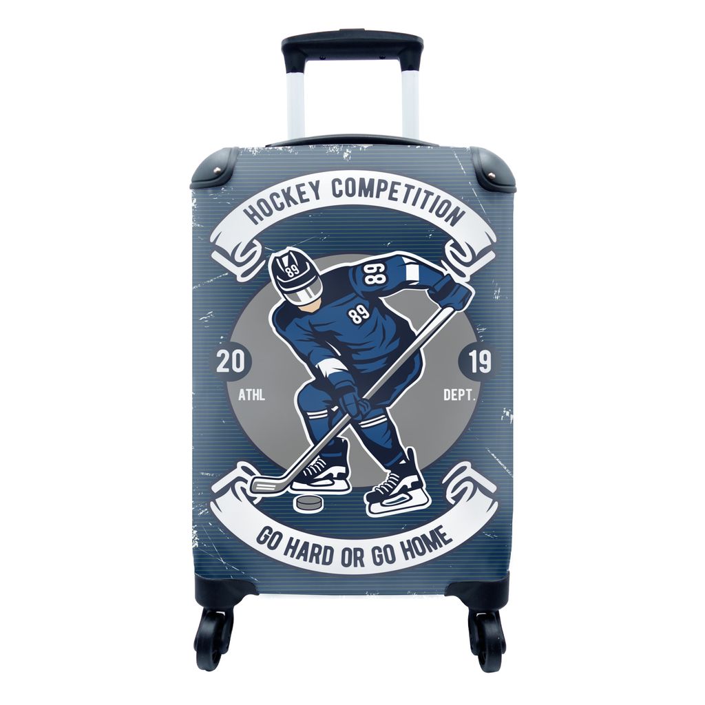 MuchoWow Koffer Handgepäck Trolley Rollkoffer Kleine Reisekoffer mit 4 Rollen - Eishockey - Mann - Retro - Cabin Size < 55x40x23 cm & 55x40x20 c...