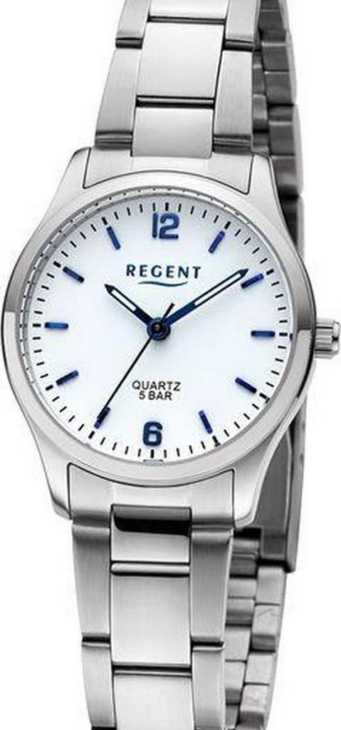 REGENT F-1419 Damenuhr Edelstahl 27 mm Weiß Metallband 5 BAR