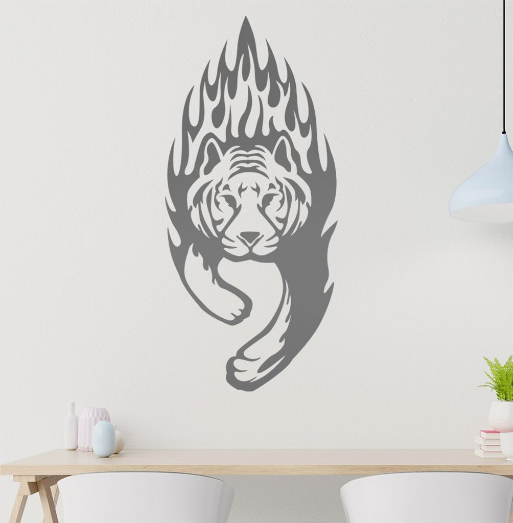 Flammen Tiger Wandtattoo in 6 Größen - Wandaufkleber Wall Sticker - Dekoration, Küche, Wohnzimmer, Schlafzimmer, Badezimmer