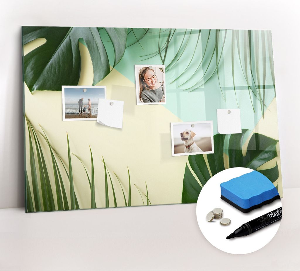 Magnetpinnwand Memoboard - Zubehörsatz - Schwarzer Marker + Schwamm + Magnete - 90 x 60 cm - Monstera geht