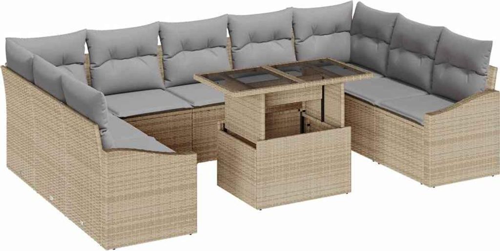 vidaXL Garten-Sofa-Set mit Kissen mit Kissen 10 pcs Beige und Hellgrau