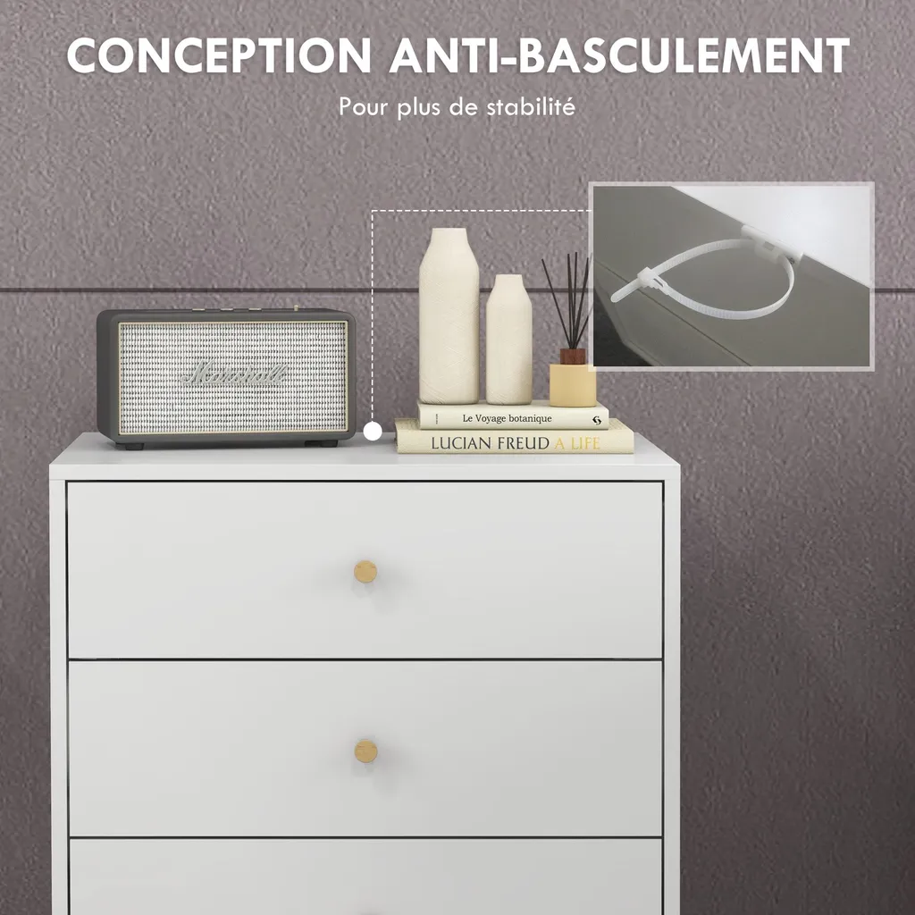 Petite commode 3 tiroirs gain de place blanche et bois - Solution rangement - 8