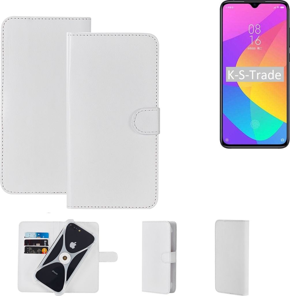 K-S-Trade Handy Hülle Schutz Hülle kompatibel mit Xiaomi MI 9 Lite Cover Case Bookstyle Bumper weiß 1x