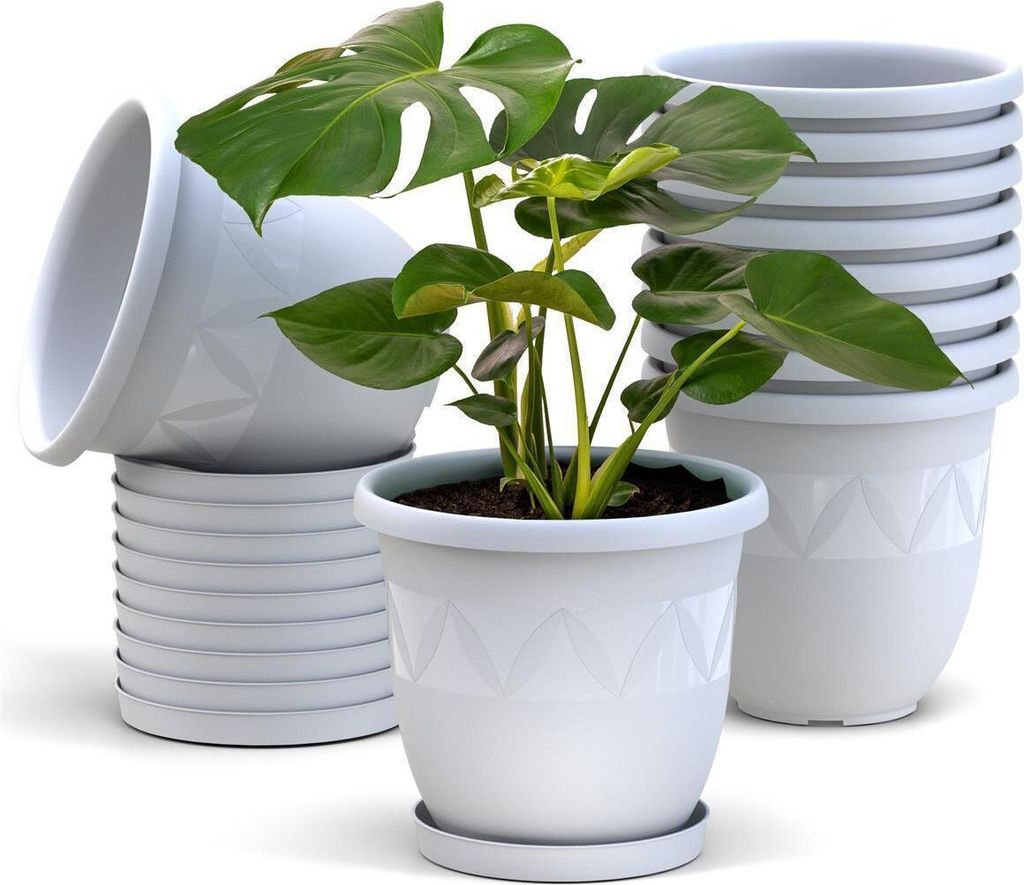 Plastard Blumentopf 10er Set Ø30 cm mit Untersetzer Weiss - Pflanzkübel