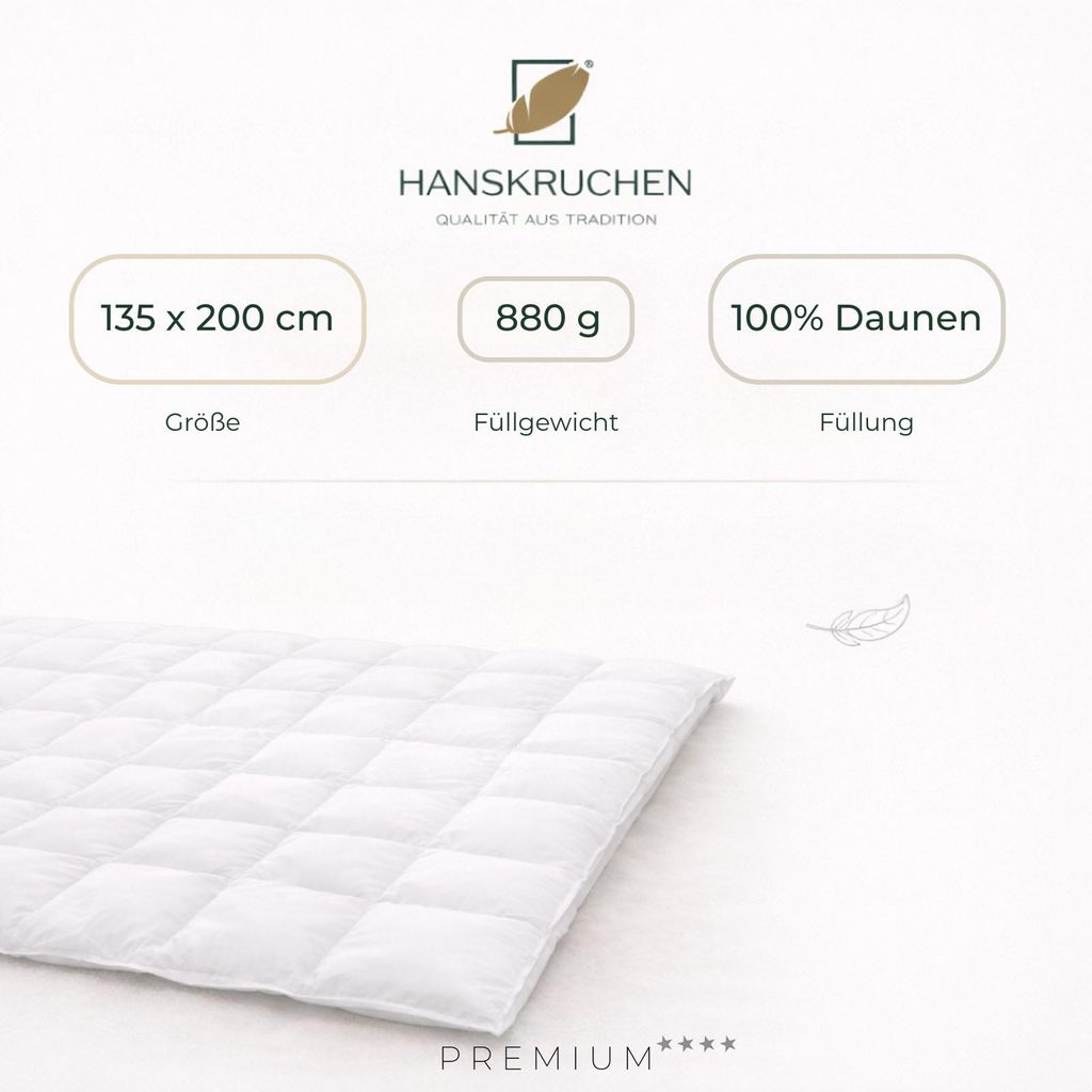 HANSKRUCHEN Daunendecke Winter 135x200 cm extra Warm 100% Daunen waschbar Allergiker Decke atmungsaktiv Winterbettdecke weiß