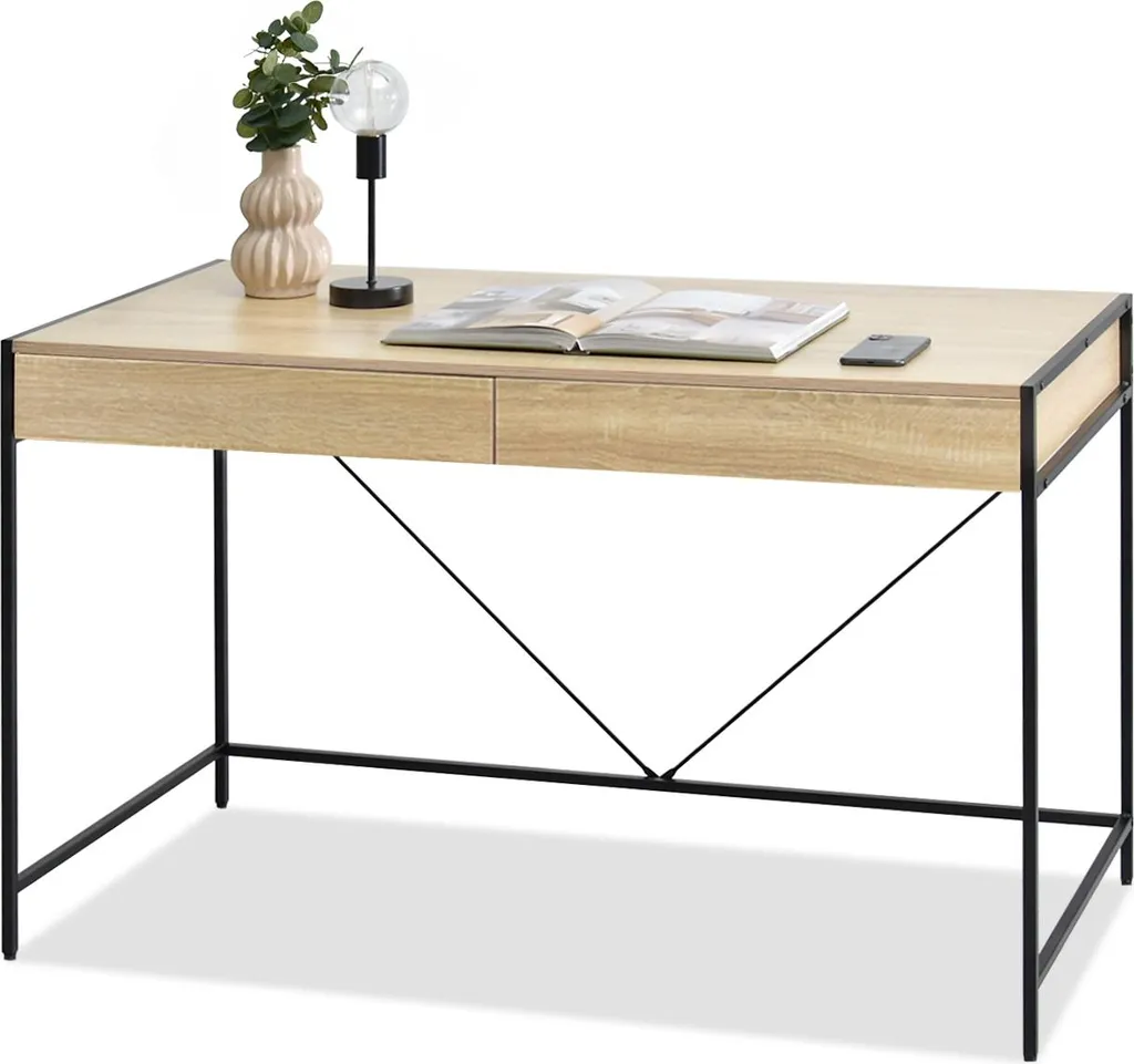 Scrivania Design DAMJAR Nero e Rovere Sonoma | Postazione Lavoro