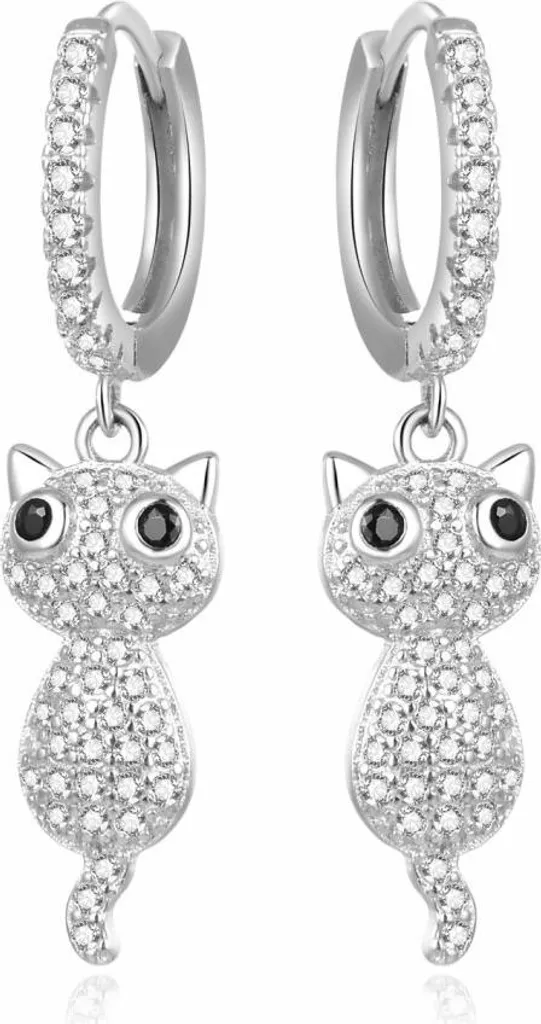 Orecchini Bambina Argento 925 Con Stampa Gatto | Teenie Weenie Rotondi A Perno