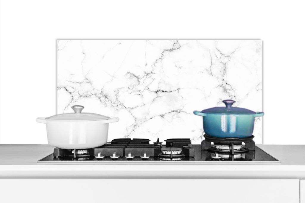 KitchenYeah Spritzschutz Küche - Küchenrückwand - Wandschutz für Herd und Spüle - Marmor - Weiß - Grau - Luxus - Marmoroptik - Strukturiert...