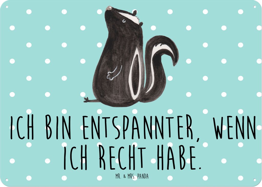 Mr. & Mrs. Panda Wandbild Stinktier Sitzen DIN A5 - Türkis Pastell - Geschenk, Schild, tafel, Spruch, Blechschild, Nostalgieschild, Raubtier, Rech...