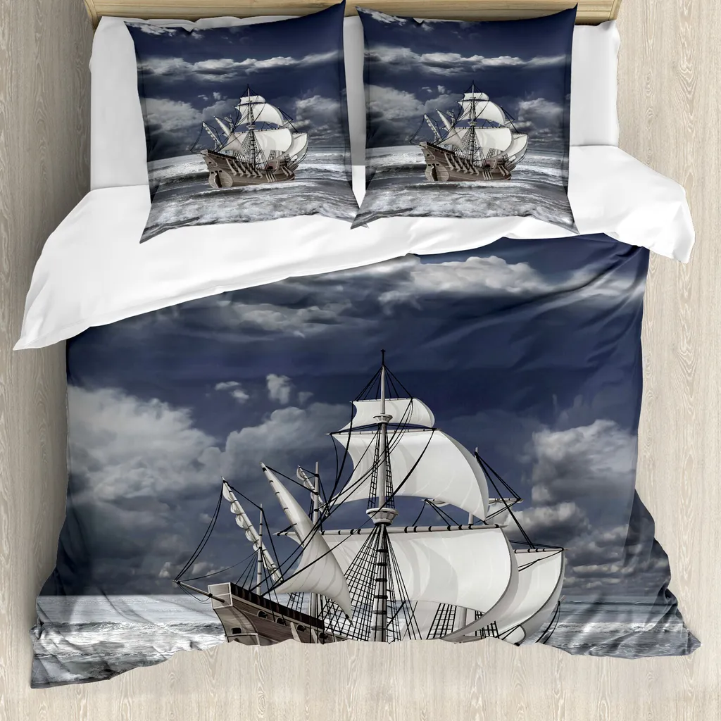 Copripiumino Antiacaro ABAKUHAUS Nave dei Pirati - Blu e Grigio 200x200