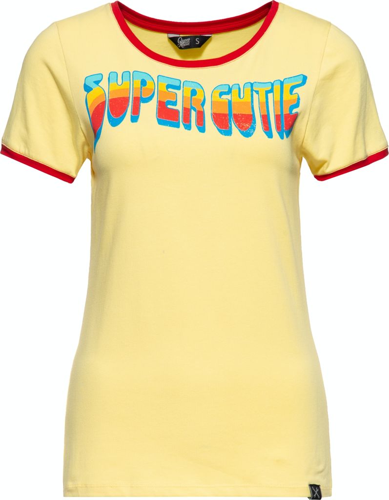 QUEEN KEROSIN T-Shirt Mit Retro Print Super Cutie Zartgelb Xxxl