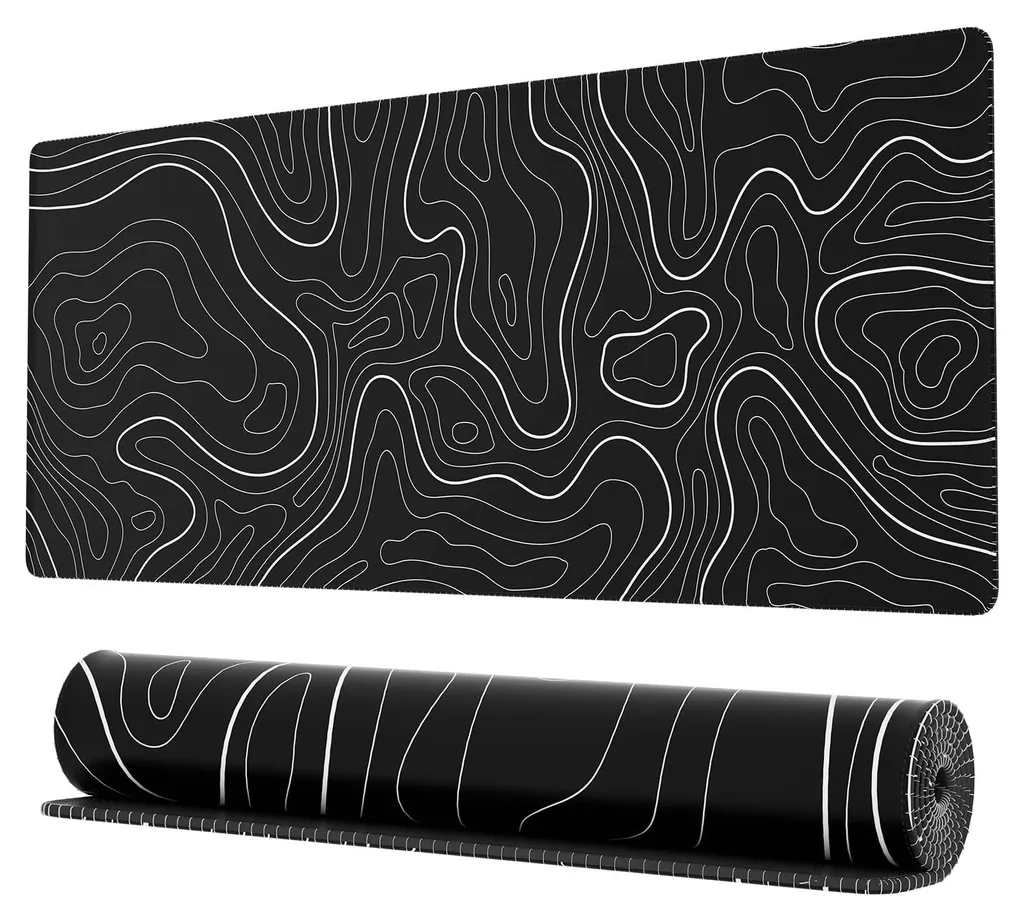 Tapis de souris XXL topographique avec bords cousus et antidérapant