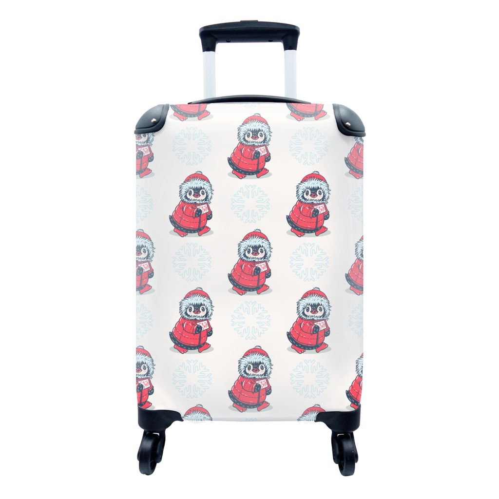 MuchoWow Koffer Handgepäck Trolley Rollkoffer Kleine Reisekoffer mit 4 Rollen - Pinguin - Schnee - Brief - Weihnachten - Muster - Cabin Size < 5...