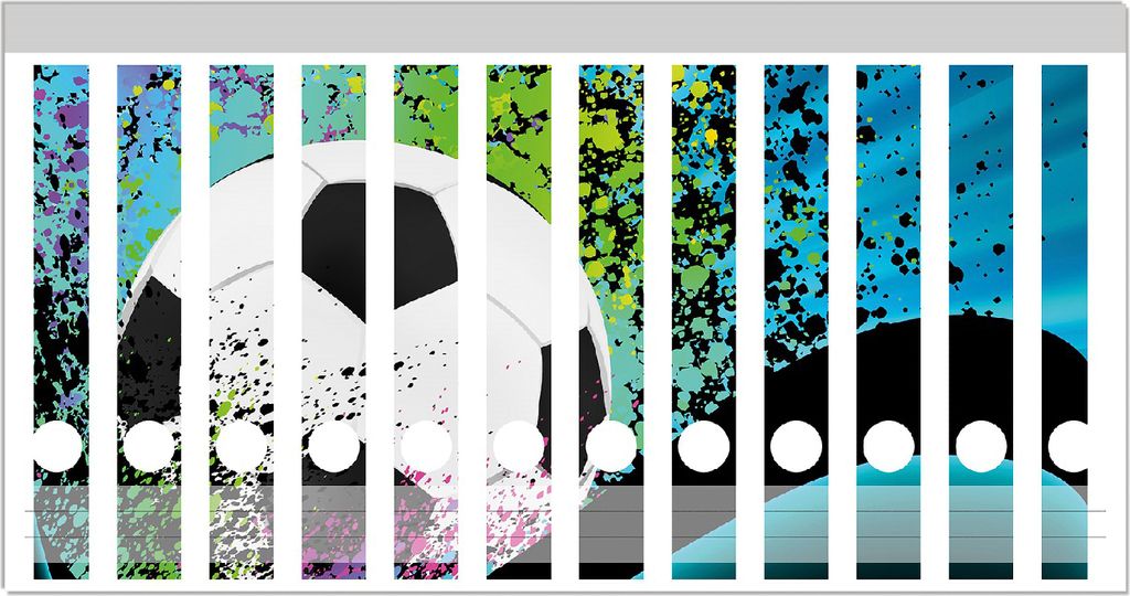 Wallario Ordnerrücken Sticker, selbstklebend für schmale Ordner, 12 Stück, Motiv Fußball - Design Wellen und Regenbogen in blau