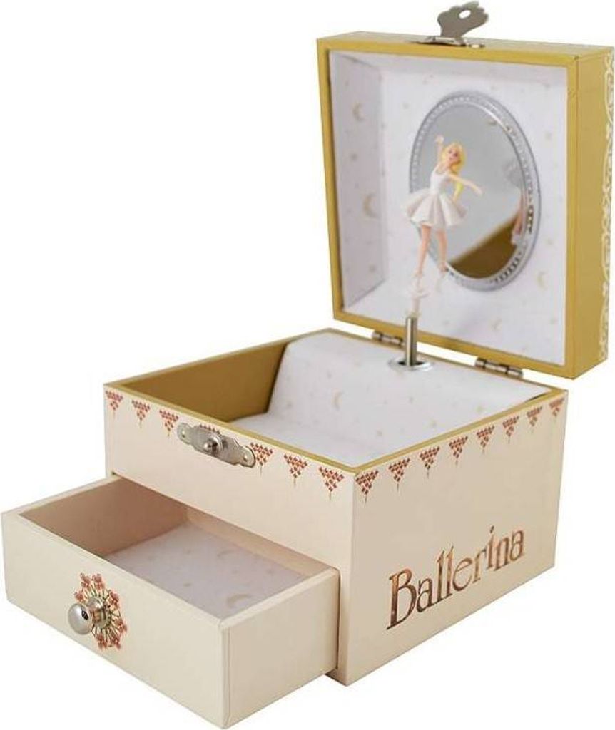 Quadratische Ballerina-Spieluhr mit Schublade Produktbild 