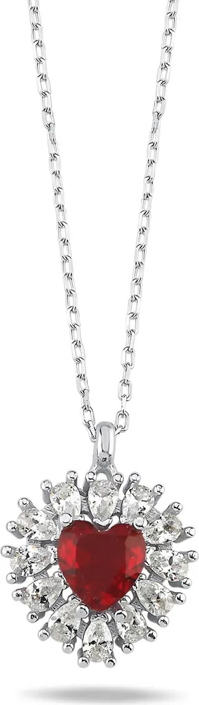 Collier argent 925 rhodié avec cœur rouge facetté - Finition joaillerie