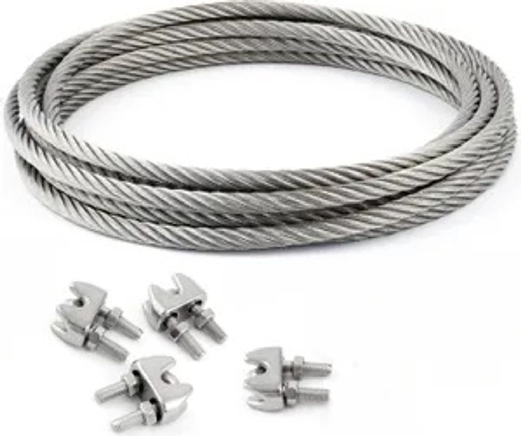 DRAHTSEIL EDELSTAHL + 4 SEILKLEMMEN 6mm 200 Meter 7x7 Edelstahlseil Seil Stahlseil