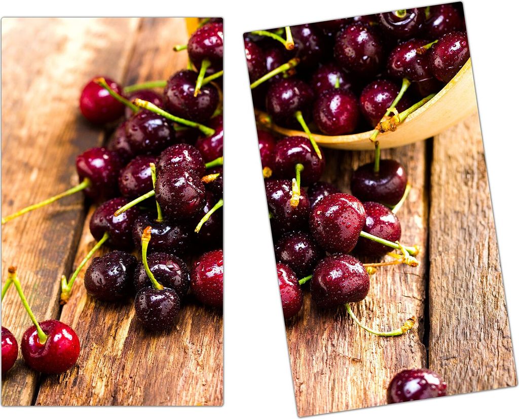 Spritzschutz Herdabdeckplatte Schneidebrett aus Glas Kirschen fallen raus 2-Teilig (60x52cm)