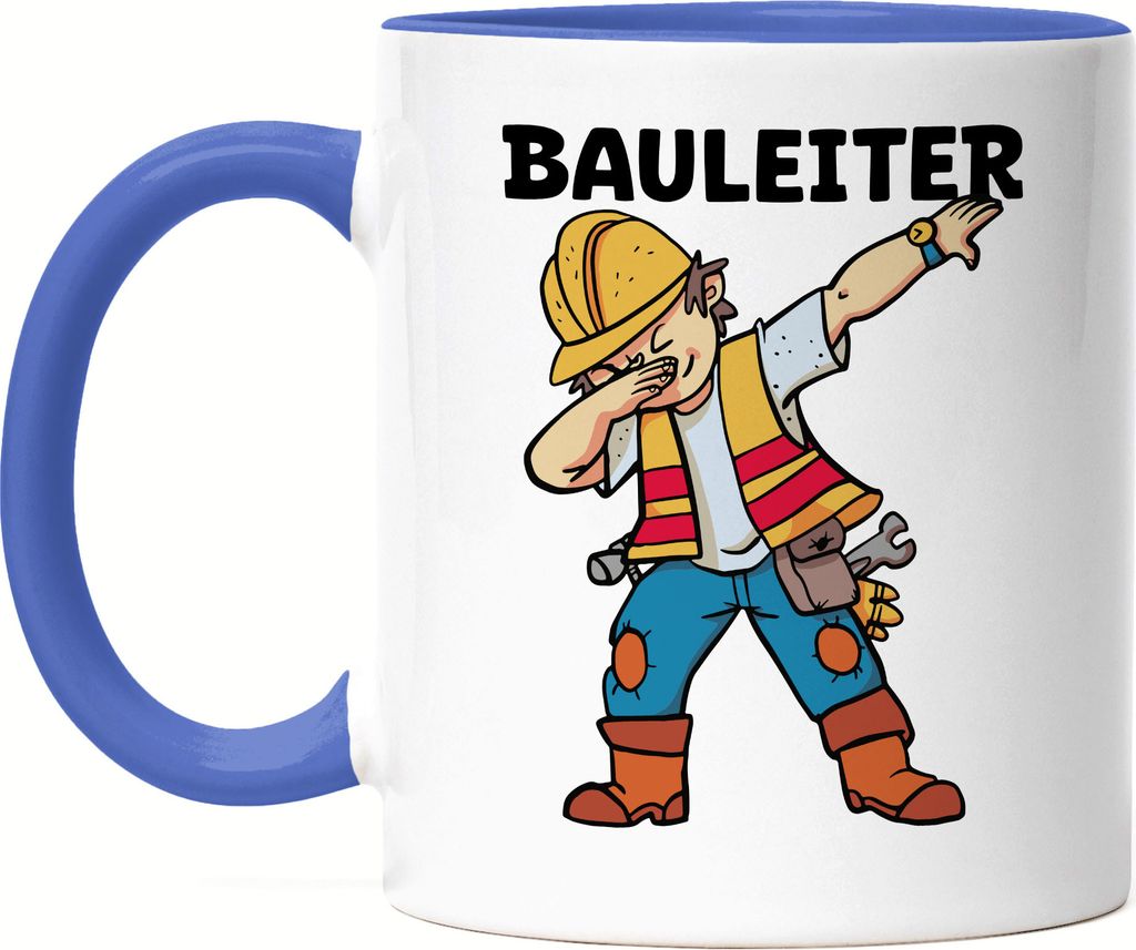 Bauleiter Tasse Blau Bau Bauherr Gebäude Baustelle Arbeit Auftrag Job Bauarbeiter Mitarbeiter Planung Bauleitung
