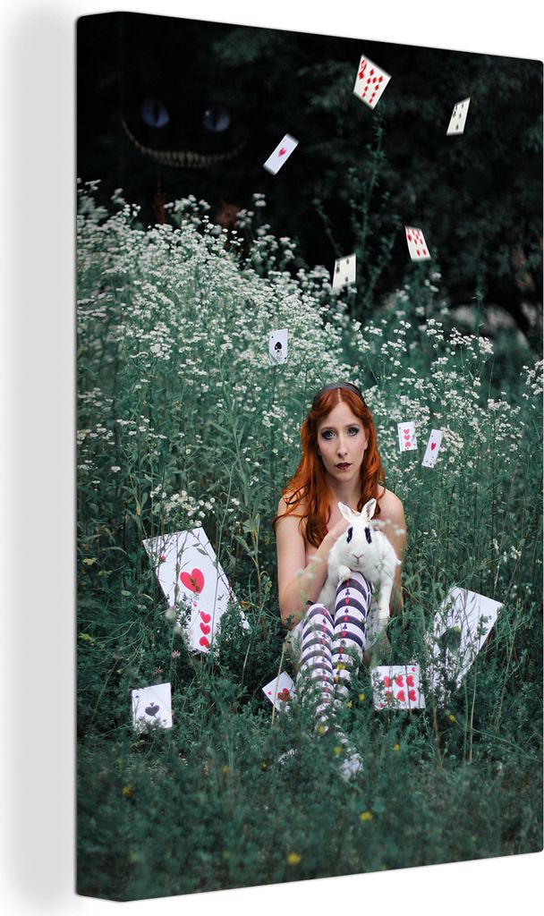 OneMillionCanvasses - Leinwandbilder - 90x140 cm, Frau - Kaninchen - Blumen - Spielkarten, Wandbilder Kunstdruck Wanddekoration - Wandschmucke - ...