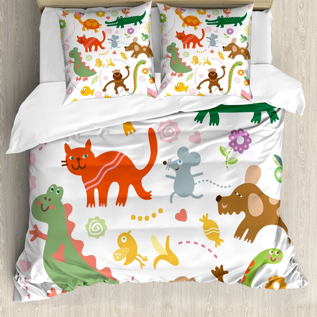 ABAKUHAUS Tiere Bettbezug, Jolly Cartoon Animals, Milbensicher Allergiker geeignet mit Kissenbezügen, 155 cm x 220 cm - 80 x 80 cm, Mehrfarbig