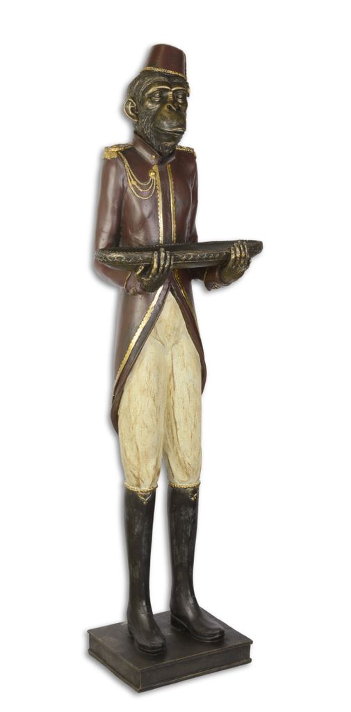 Deko Skulptur Statue AFFE Diener Ablage Kartenhalter Butler Polyresin 98,4 cm XL