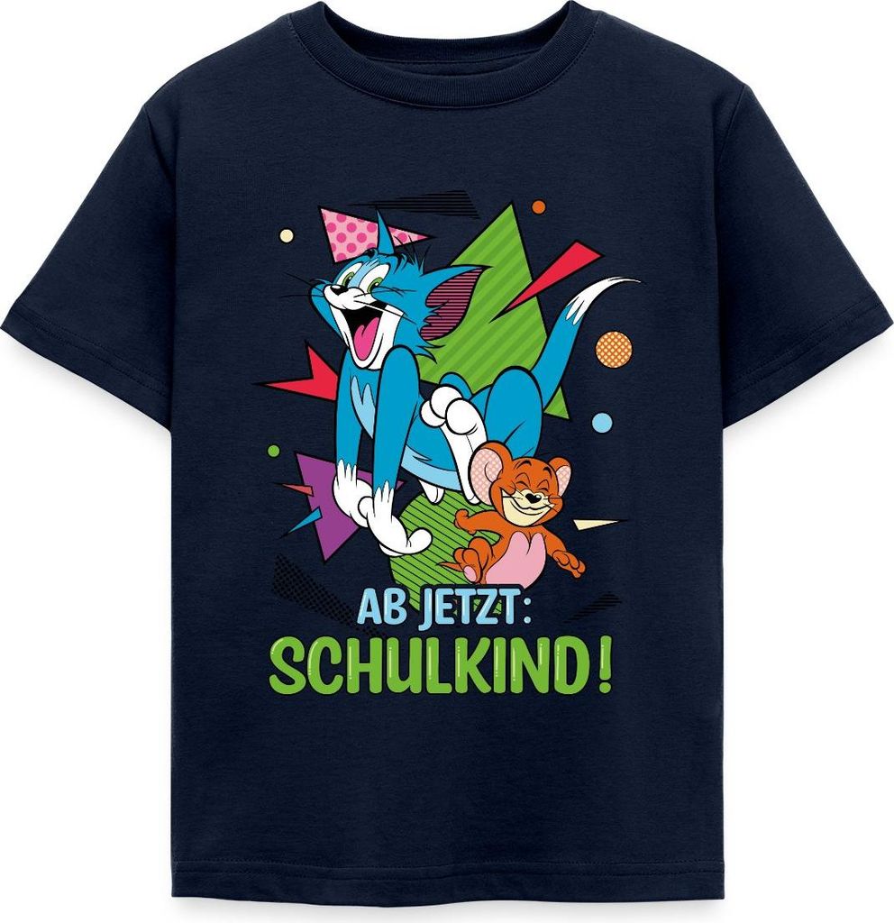 Spreadshirt Tom Und Jerry Ab Jetzt: Schulkind Kinder T-Shirt, 98/104 (3-4 Jahre), Navy