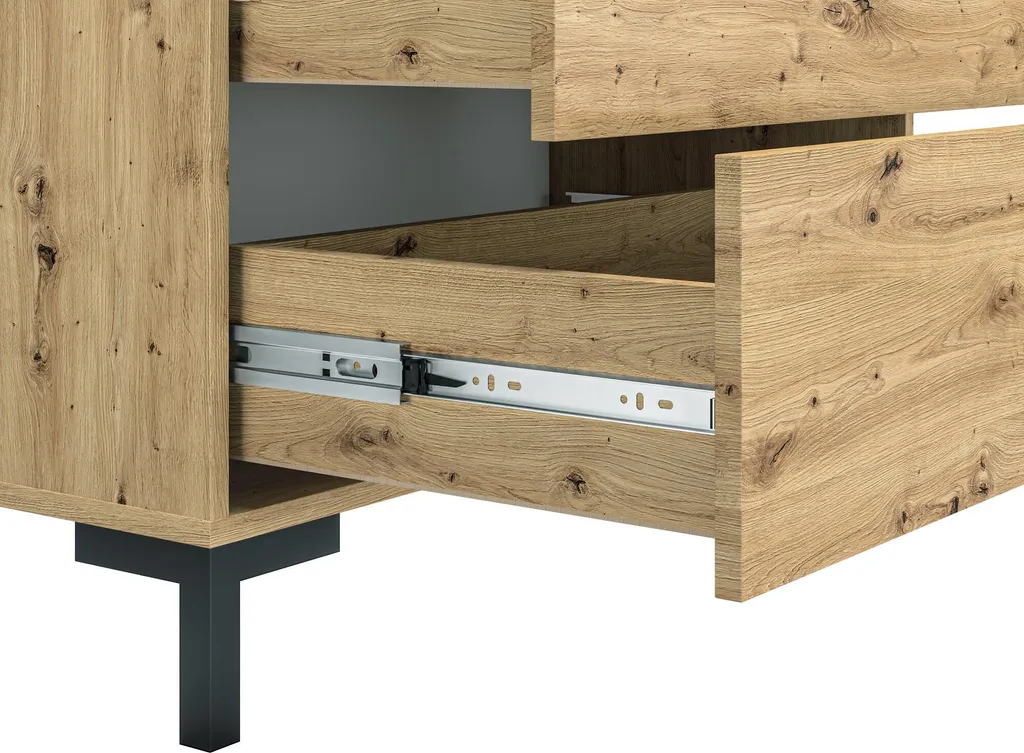 Commode de Chambre Nevio 92cm - Rangement Chêne et Noir Design - 5