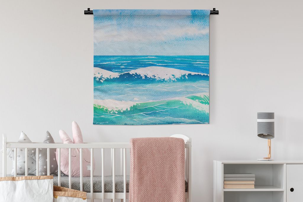 MuchoWow Wandteppich Wandbehang Golf - Meer - Aquarell 90x90 cm Tapisserie Dekoration Wandtuch - Wandaufhänger