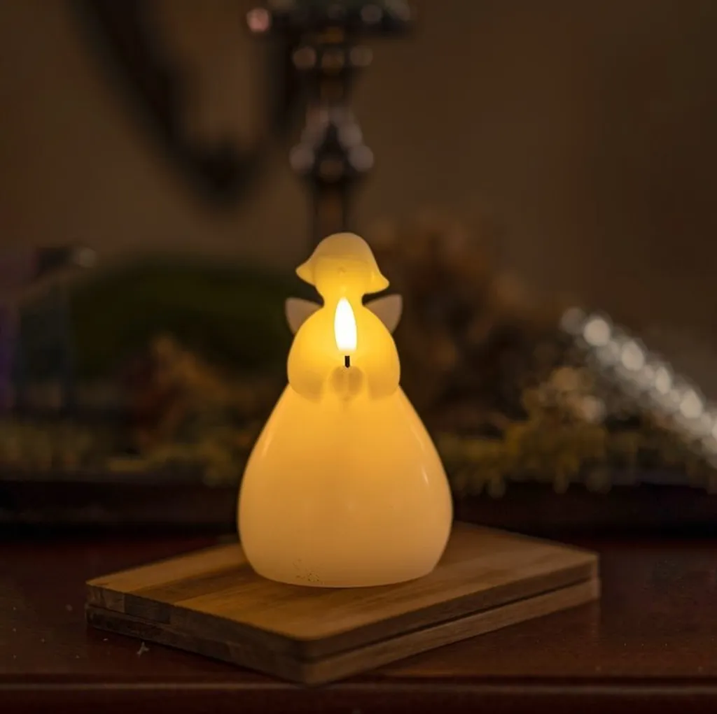 Décoration de Table Noël Ange LED 15cm Lucia en Cire Blanche Sirius
