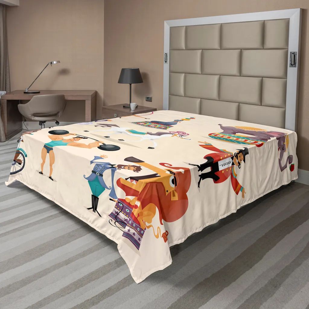 Drap de lit doux motif animaux de cirque, imprimé coloré 275x260 cm
