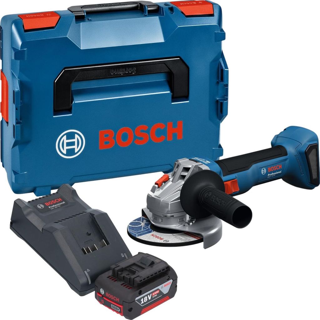 Bosch GWS 18V-8 Professional Akku Winkelschleifer 18 V 125 mm Brushless + 1x Akku 4,0 Ah + Ladegerät + L Boxx
