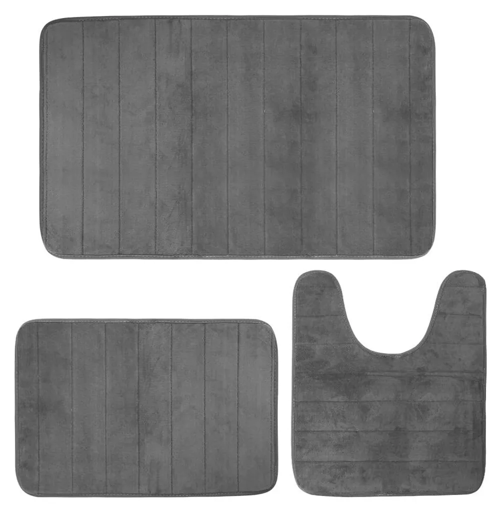 Tapis de bain antidérapant en mousse 3 pièces absorbant coloris gris