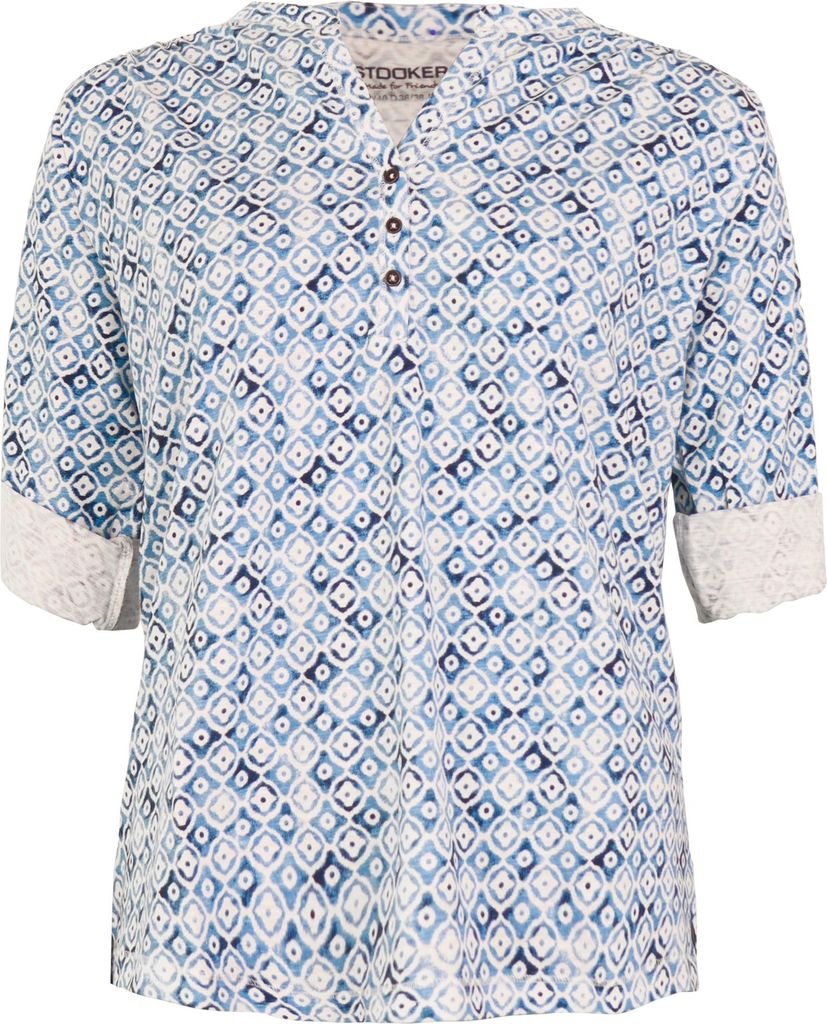 Stooker Women MARIE PRINT Damen Shirt 3/4-Arm Regular Fit 44/46 blue ikat aop