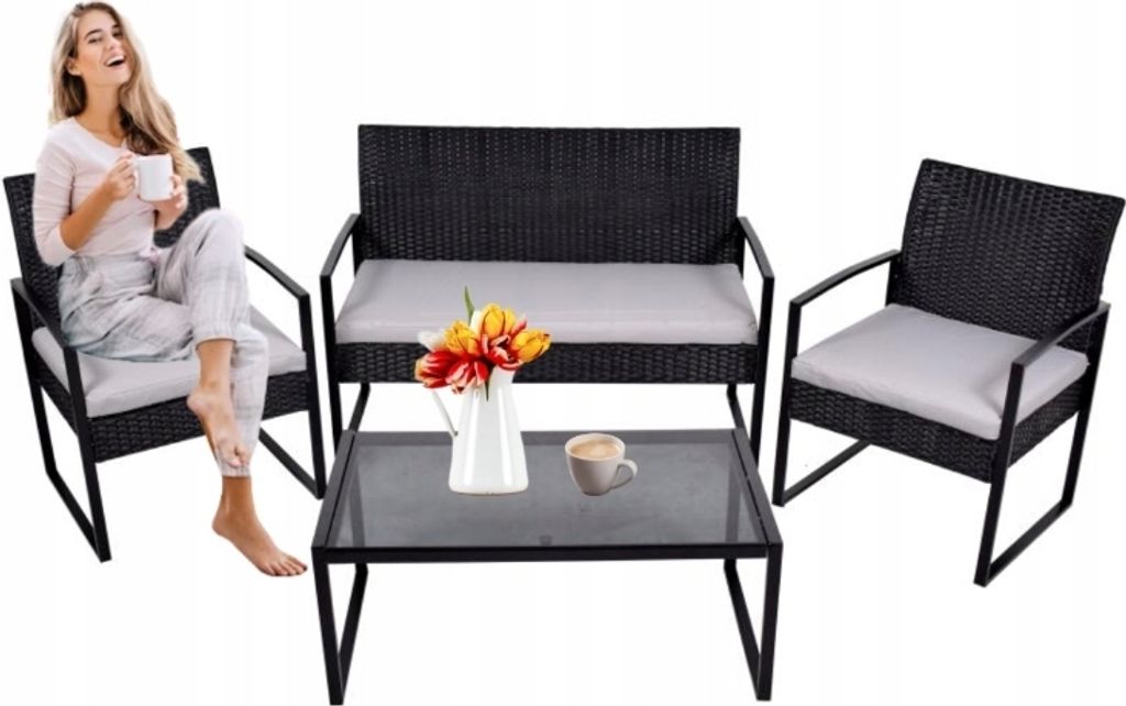 Terrassenmöbel Set 4 Sitzer schwarz