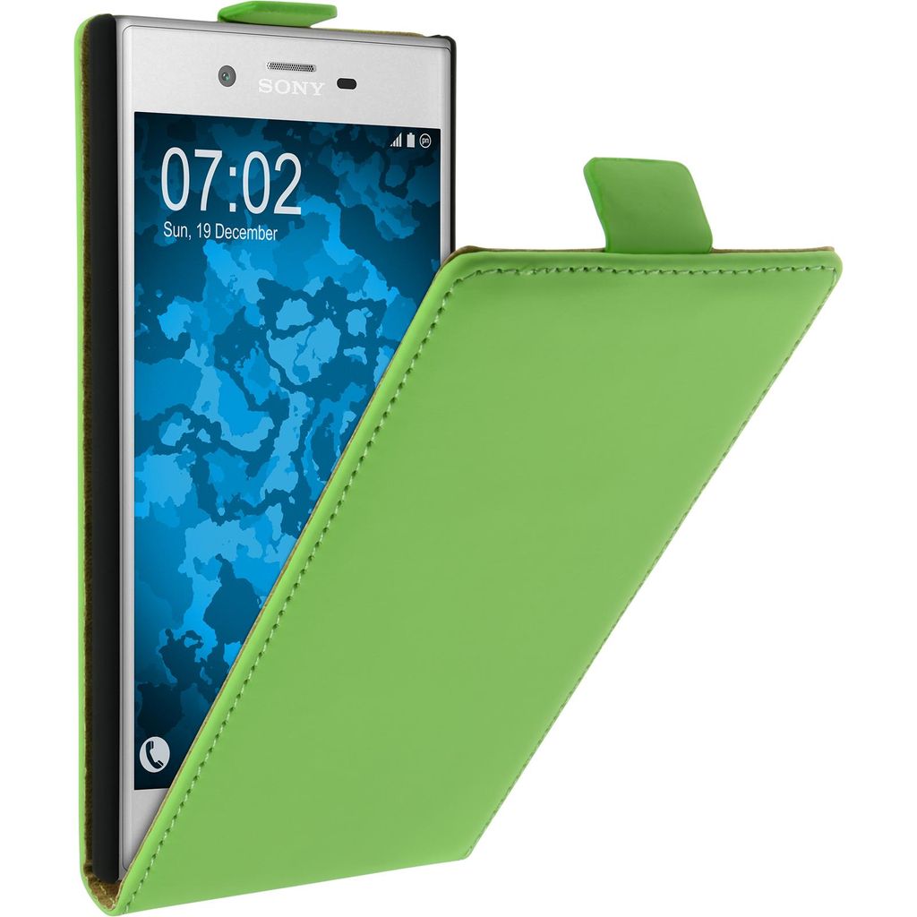 PhoneNatic Kunst-Lederhülle kompatibel mit Sony Xperia XZs - Flip-Case grün + 2 Schutzfolien