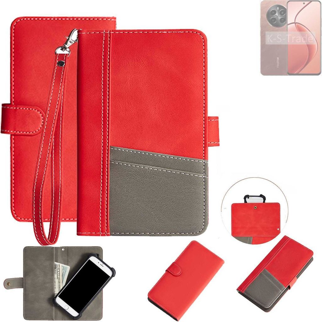 K-S-Trade Handy Schutzhülle für Realme P1 Pro 5G Hülle Portemonnee Brieftasche Klapphülle Kartenfächer Flip Wallet Case Etui