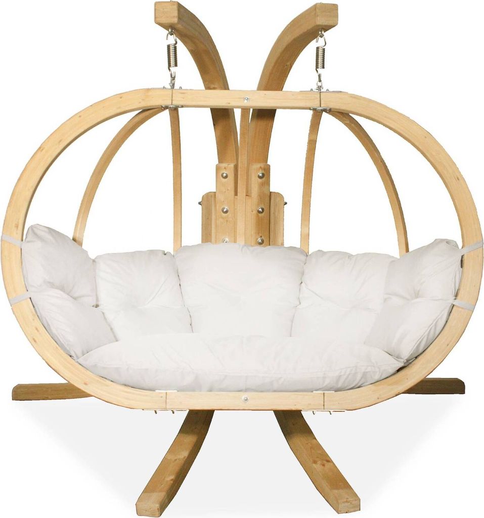 KONSIMO Hölzerner Hängesessel mit Gestell für zwei Personen "CALLISTO", beige, Hölz, Modern Design, 240x183x137 cm