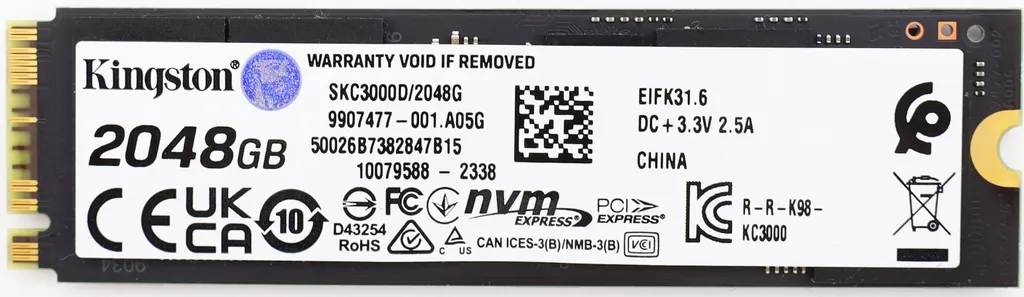 Disque SSD Interne M.2 NVMe 2To Kingston KC3000 PCIe 4.0 Haute Densité